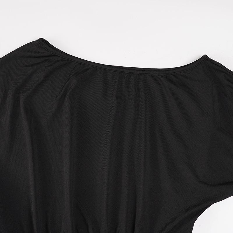 European & American One-Shoulder Lace Patchwork See-Through Cropped T-Shirt