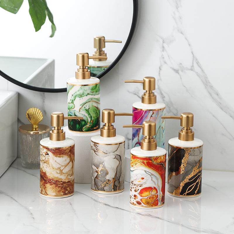 Gold-plated Marble Soap Dispenser Creative Ceramic Emulsion Bottle Bathroom Decoration Hand Sanitizer Shampoo Pressure Bottle