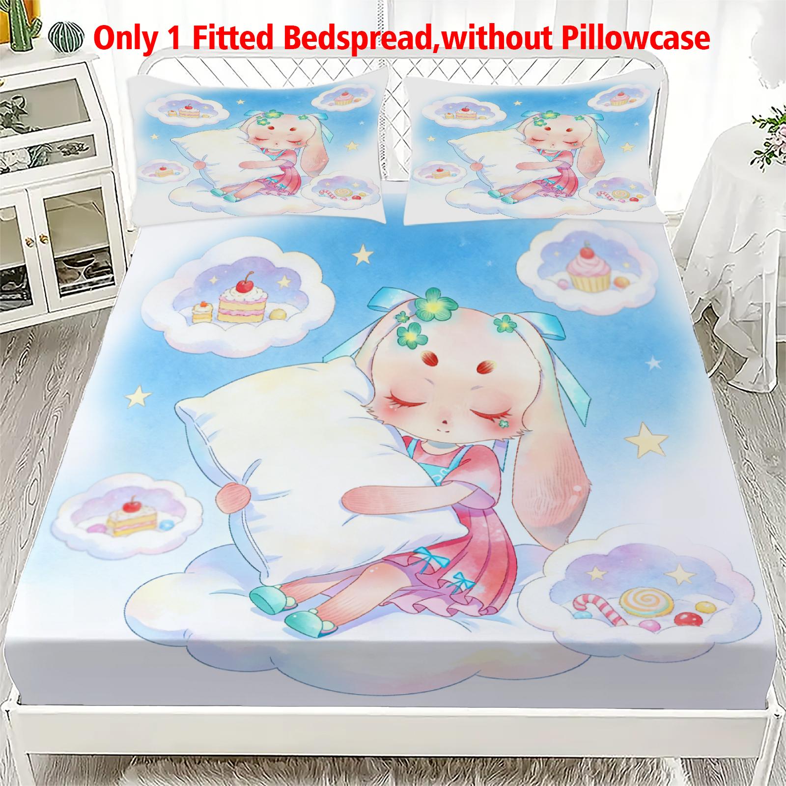 

3pcs Fitted Sheet Set Soft Fluff Town Lulu-Sleepy Bunny Breathable Fitted Sheet Set for Home Decor with 2 Pillowcases For Kids 99x190x25cm