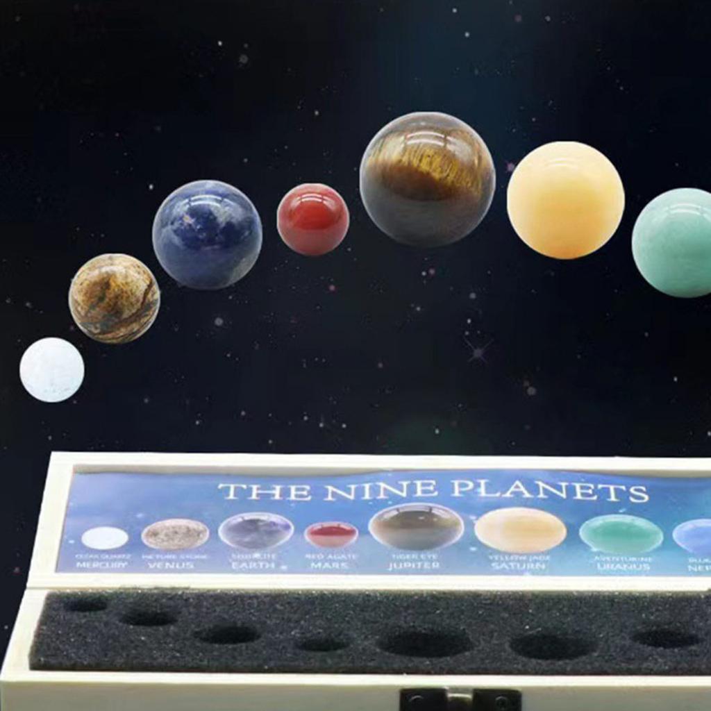 Nine Planets Of The Solar System Ornaments, Crystal Gemstone  Specimens, Round Desktop Planet Ornaments.