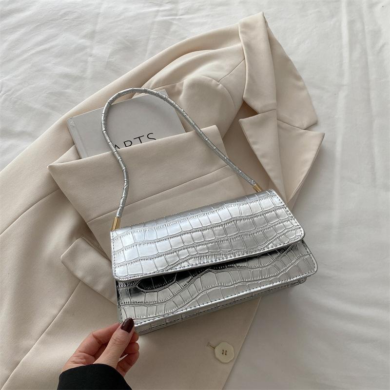 Simple stone pattern shoulder bag, fashionable solid color bright pattern bag, women's commuting convenience, portable small square bag