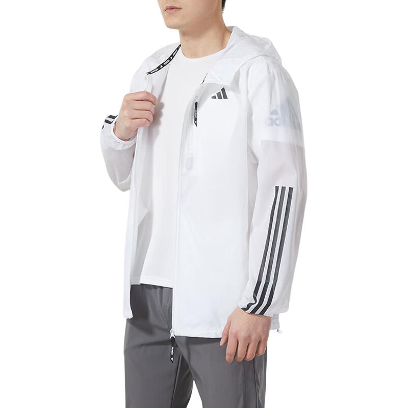 adidas Seitenstreifen Lauf-Fitness-Trainings-Kapuzenjacke Herrenjacke Weiß IQ3845