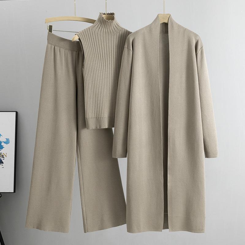 Outono e inverno feminino plus size temperamento preguiçoso tricô terno sem mangas colete suéter cardigan calça terno