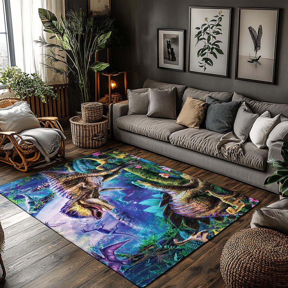 

Prehistoric Jungle Rug, Friendly Dinosaur Design Carpet, Soft Accent Mat for Nature Inspired Living Space 50x80cm
