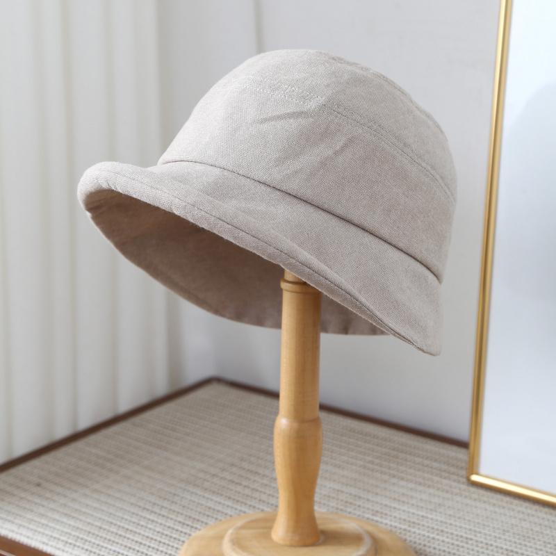 Japanese-style minimalist linen breathable rolled-brim fisherman hat women, casual, face-slimming, versatile