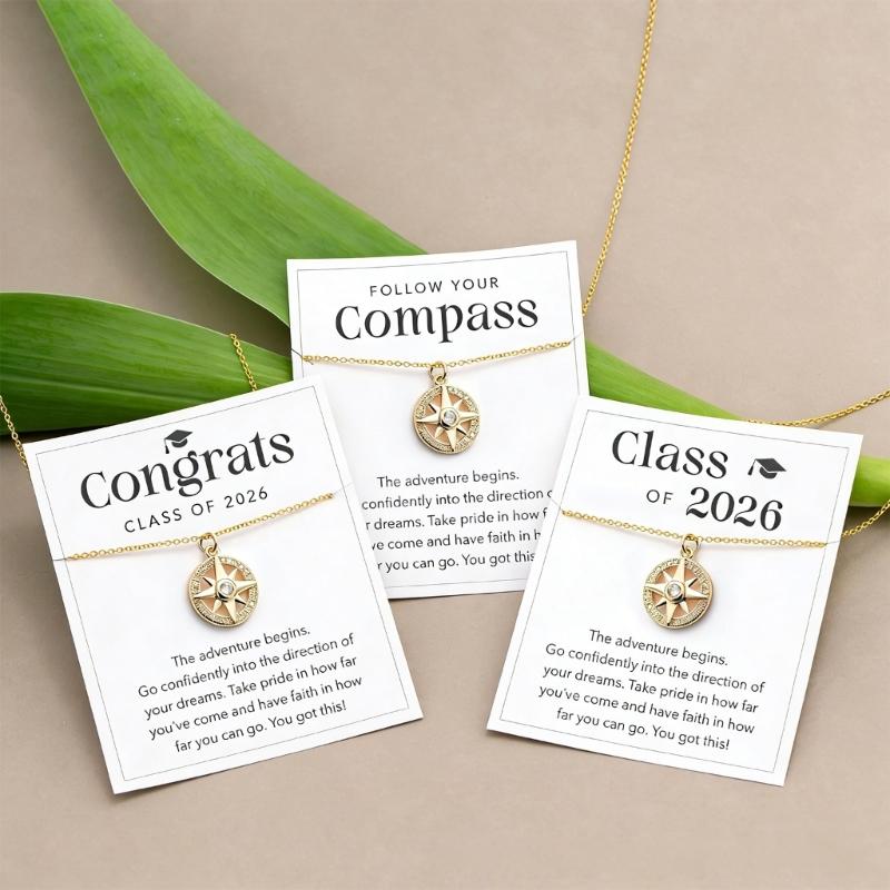 Stylish Compass Pendant Necklace In Gold Silver Rose Gold Adjustable Chain Length