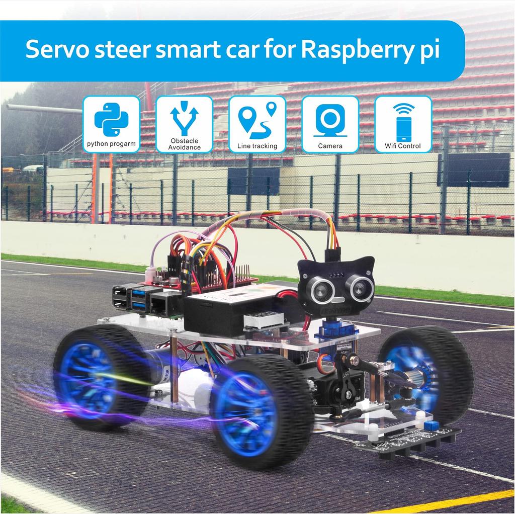 OSOYOO Servo Steering Smart Robot Car with Camera for Raspberry Robot Car Kit for Programming and Uses Python Code To Make Coding Easier and Faster To
