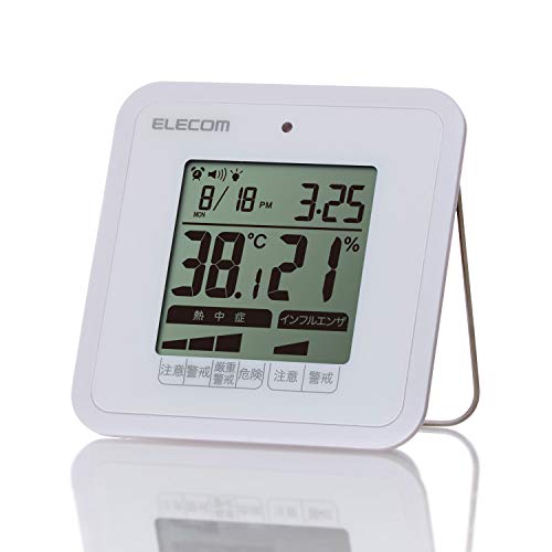 ELECOM OND-03WH Digital Thermo-Hygrometer with Heatstroke and Virus Prevention Alarm, Compact Size, White