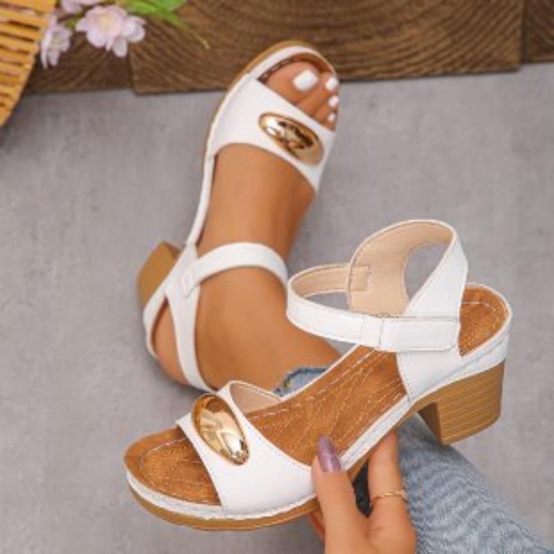New Thick-heeled Sandals, Fish-mouth Plus-size High Heels, Casual Velcro Women's Shoes