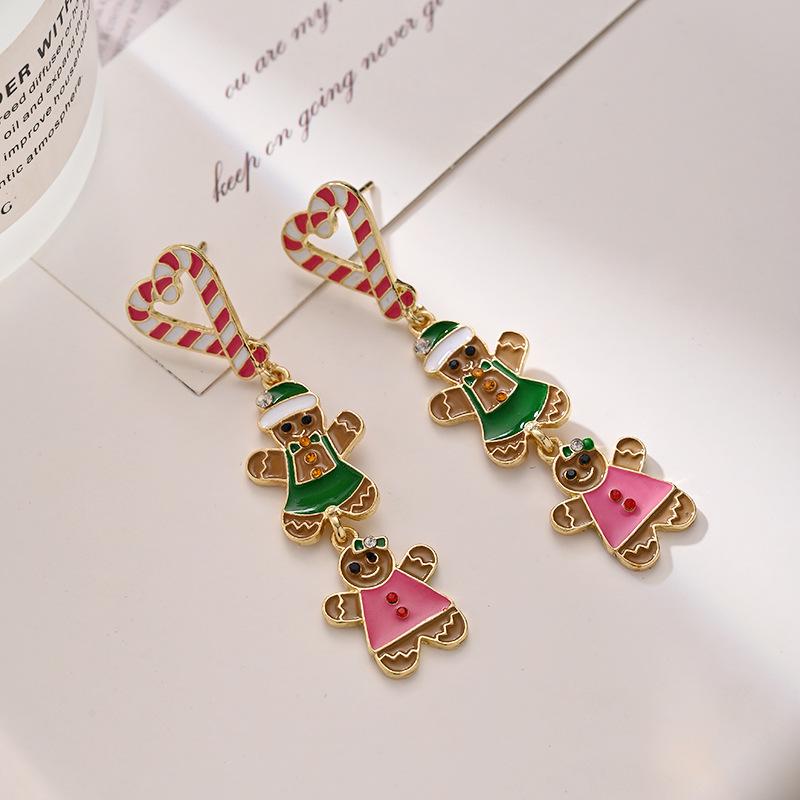 Trendy European & American Christmas Gingerbread Heart Tassel Stud Earrings for Women