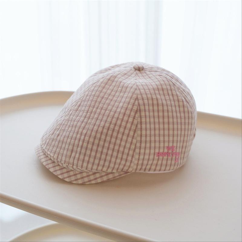 

New Plaid Embroidered Letter Forward Cap Women Spring Summer Streetwear Fashion All-match Face Slimming Painter Beret Hat 56-58cm
