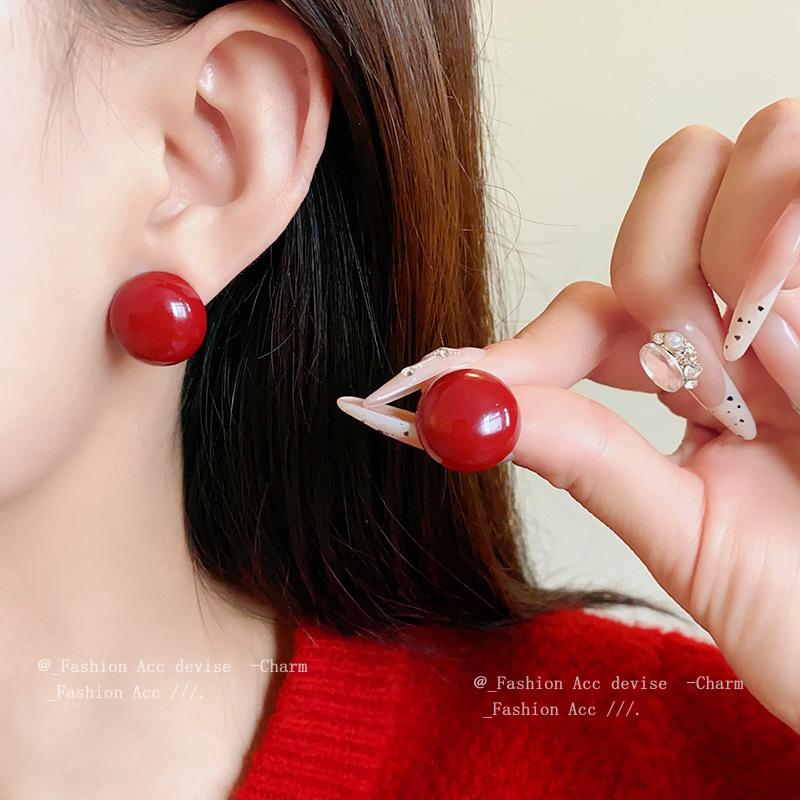 Silver Needle Dripping Oil Ankara Red Butterfly Stud Earrings Fashionable Versatile Retro Earrings Simple and Advanced Hong Kong Style Earrings Women