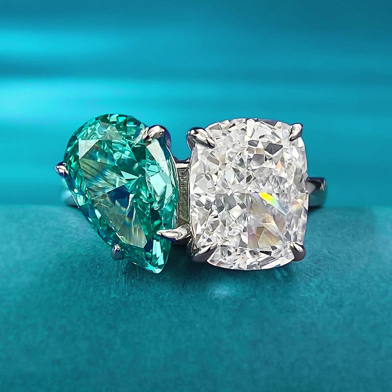 Luoxi Temple Jewelry 2023 High Carbon Diamond 7x11mm Paraiba Ring – Stylish & Versatile