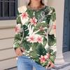 Women's Fashionable Casual Floral Retro Print Pleated Comfortable Round Neck Loose Long Sleeve T-shirt Top