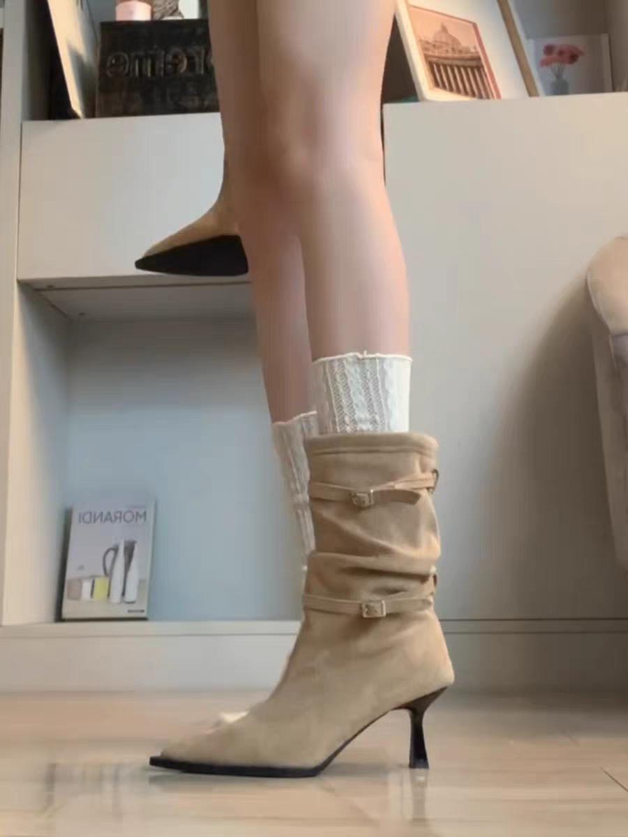 

Мода 2025 Сексуальные женские ботинки с острым носком Осенние туфли на высоком каблуке Роскошные ботинки челси Вечерние туфли-стилетто Новые большие размеры 40 Mujer Botas 35