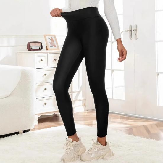 Winter Leggings High-Waisted Straight Leg Pants with Velvet Lining Solid Color Body Shaping Women Leggings