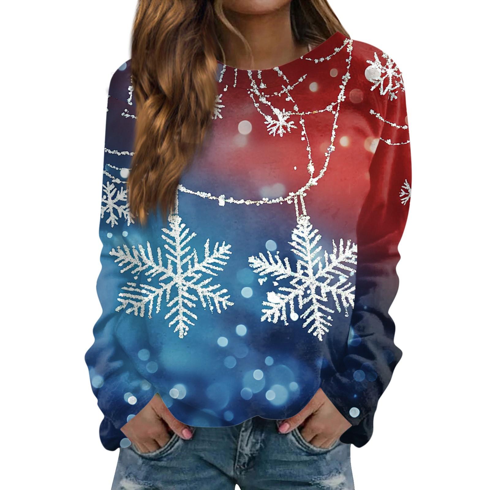 

Женская повседневная мода с принтом рождественской елки и круглым вырезом с длинными рукавами XL