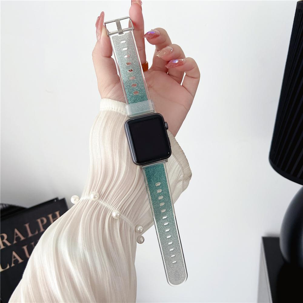 Fashion Glitter Powder Silicone Band for Apple Watch 9 Ultra 2 41mm 45 49mm Watch Strap for IWatch 8 7 6 5 4 40 44mm 38 42mm Bracelet