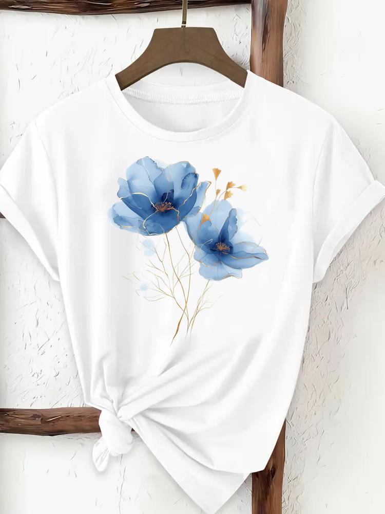 (Mărimea asiatică) Top tricou modă pentru femei trend acuarelă floare Îmbrăcăminte Tricou Femeie Imprimeu Feminin Mânecă Scurtă Tricouri Grafice