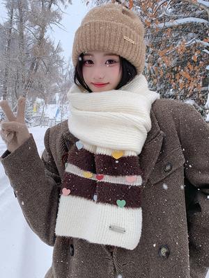 Winter Knitted Women Scarf Headscarf Ladies Sweet Casual Preppy Striped Warm Soft Scarve Mujer Foulard Wrap Shawl Korean New