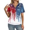 Women's Casual Short Sleeve Collared Shirt Independence Day Stars and Stripes Print V Neck Top for Summer