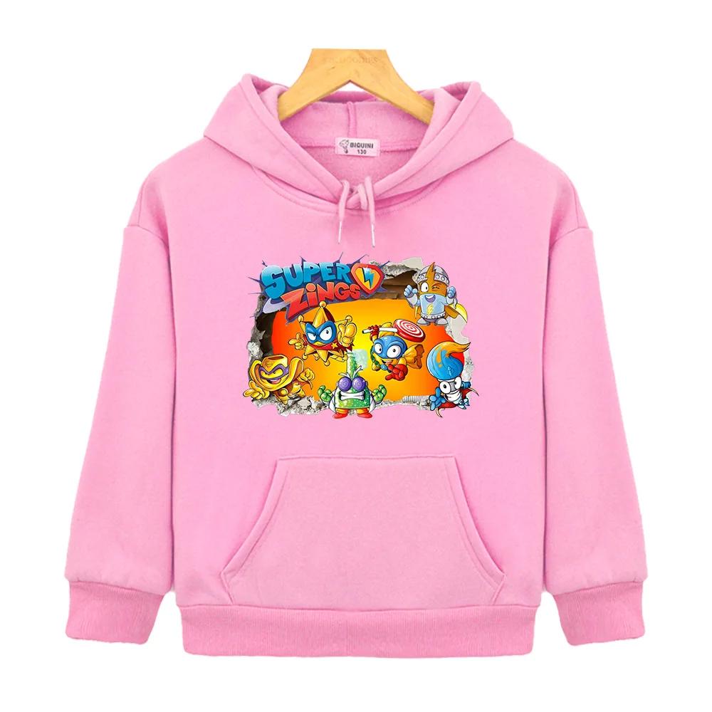 

Игра Super Zings Детские толстовки SuperZings Мультяшная уличная одежда Осень/Зима Графические свитшоты С длинным рукавом Пуловеры для мальчиков и девочек 130 розовый