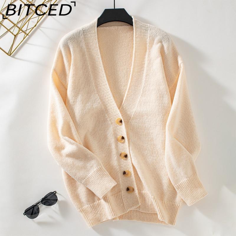 BITCED Elegant Knit Cardigan for Women - Autumn/Winter Solid-Color Single-Button Sweater Jacket