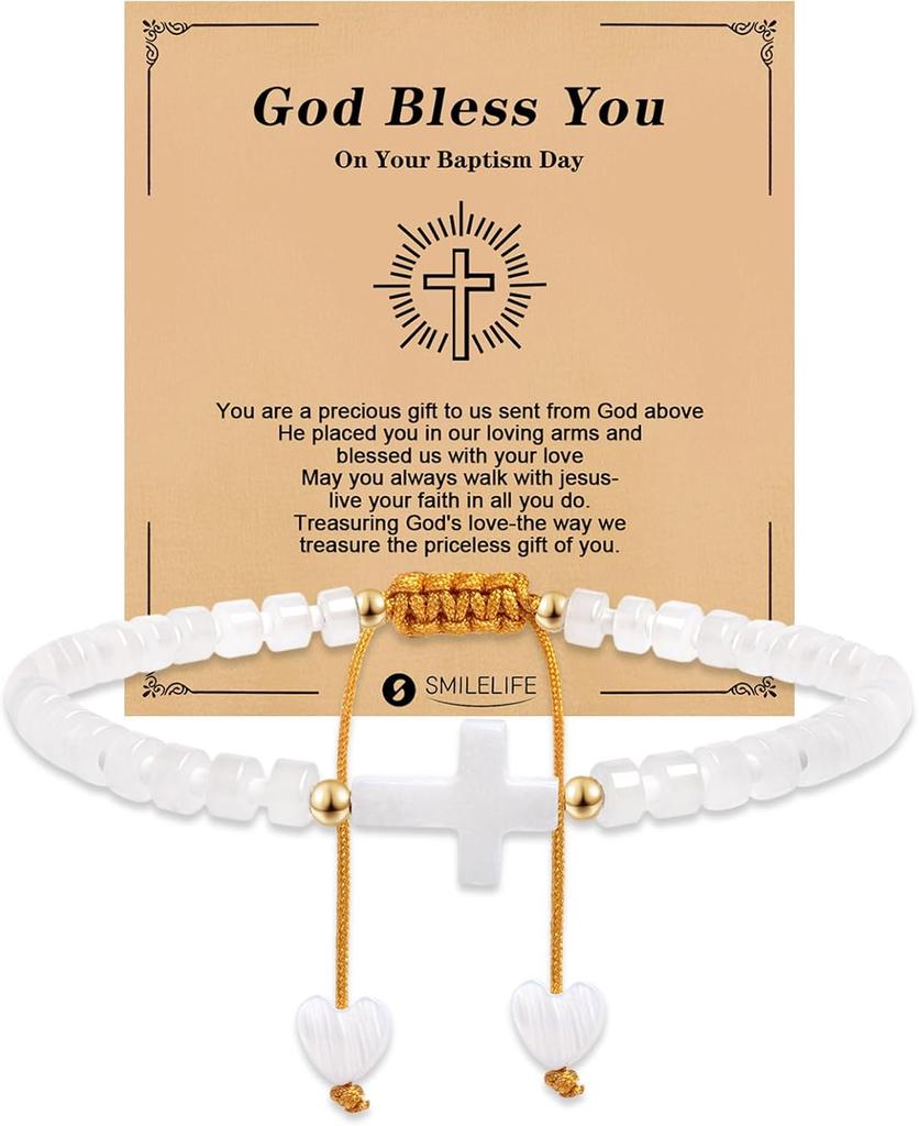 Ostern & Taufgeschenk für Frauen, Mädchen und Jungen - Inspirierendes Kreuzarmband mit 'Gott segne dich'-Karte