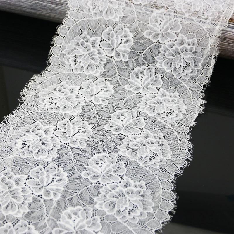 

(3 meters) 23cm flower Stretch Lace Trims For Clothing Accessories Dress Sewing Applique Costume Lace Fabrics белый