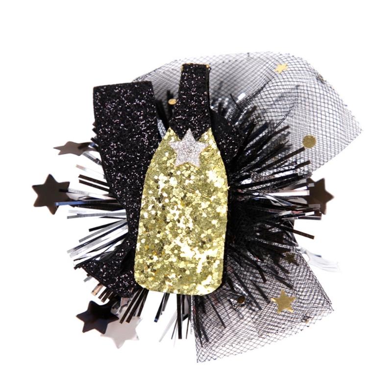 New Year Top Hat Bar Karaoke Party Costume Modern Christmas Tinsel Hair Clip