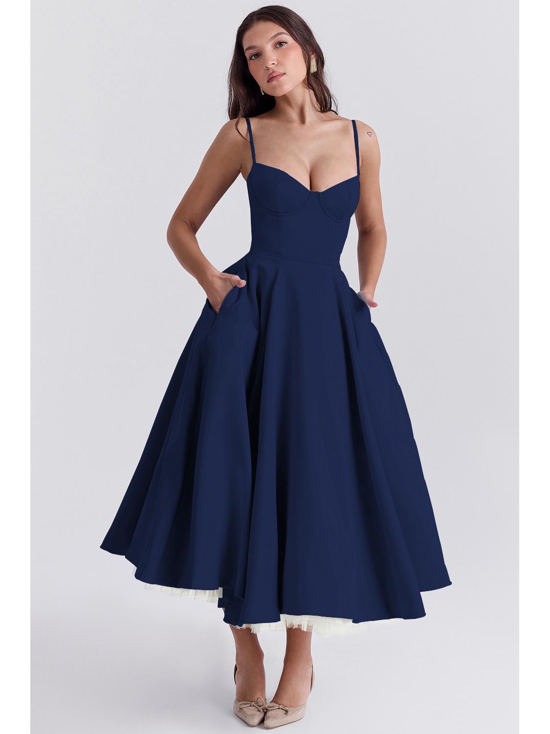 

Французское сетчатое платье-комбинация без рукавов на бретелях-спагетти, двухслойное L