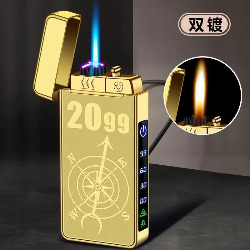 2024 New Metal USB Windproof Lighter Jet Dual Plasma Arc Lighter Gas Electric Rechargeable Lighter Does Not Contain Gas