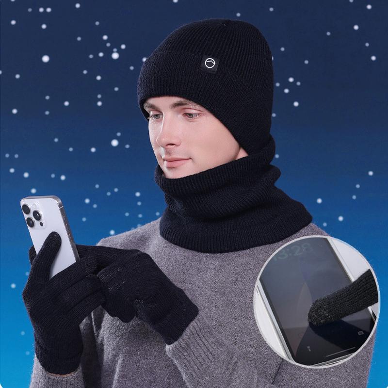 Зимняя шапка перчатки шарф костюм бархат теплая защита ушей шерстяная шапка мужская — фото 3