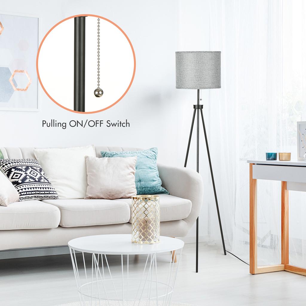 Tomshine Pulling Switch Tripod Floor Lamp Modern Design Standing Light with Linen Lampshade for