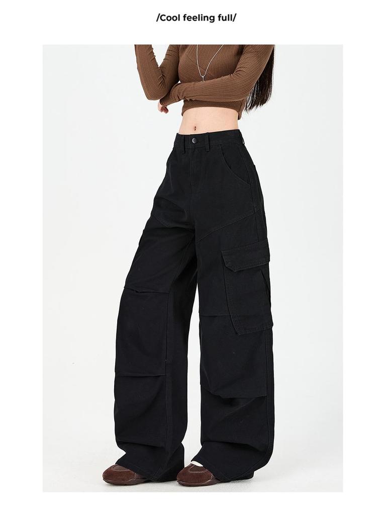 Trendy Women's Wide-Leg Casual Jeans with Patch Pockets & Pleats
