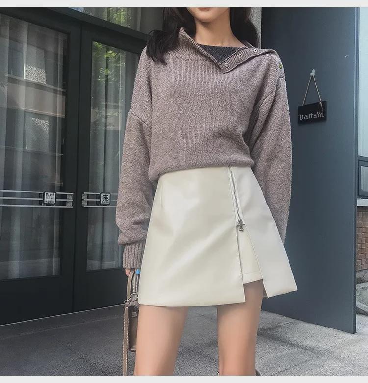 Fustă Slimming din Piele PU cu Talie Înaltă Toamnă/Iarnă 2023 - Șold Irregular, Fashion A-line Coreeană