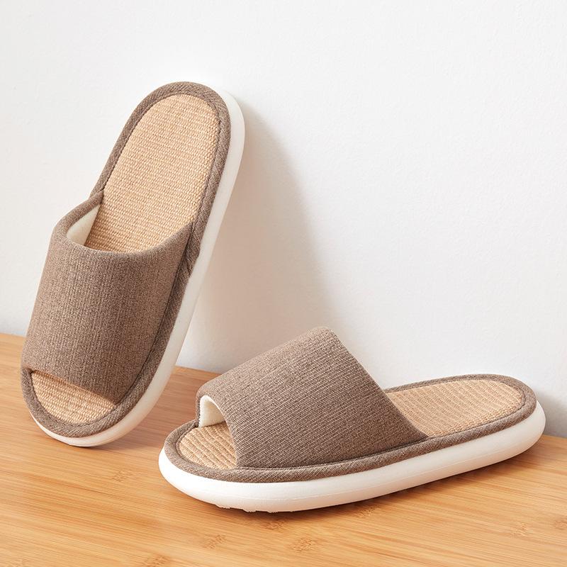 Four Seasons Linen Slippers Women's Home Spring and Autumn Thick Bottom Non-slip High-value Cotton and Linen Slippers Indoor Home Men