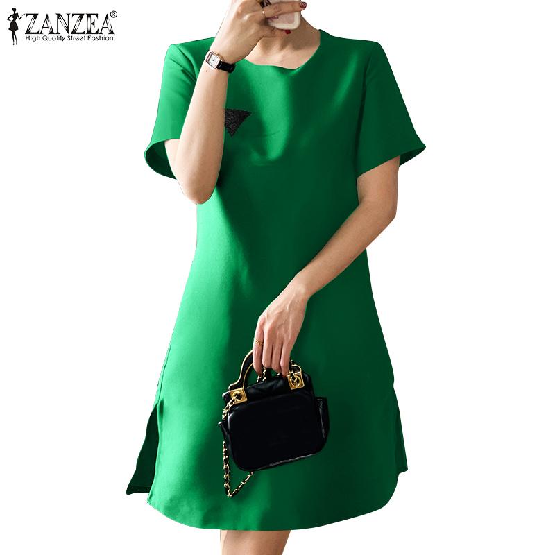 

ZANZEA Женское повседневное летнее платье с круглым вырезом и коротким рукавом для летнего отдыха