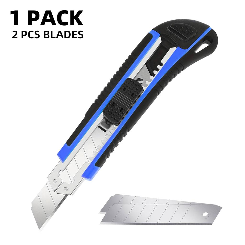 1 Pack Utility Knife Box Cutter Retractable, Blade Storage Design, Extra 2 PCS Snap Off Blades Included, Quick-Change Blades