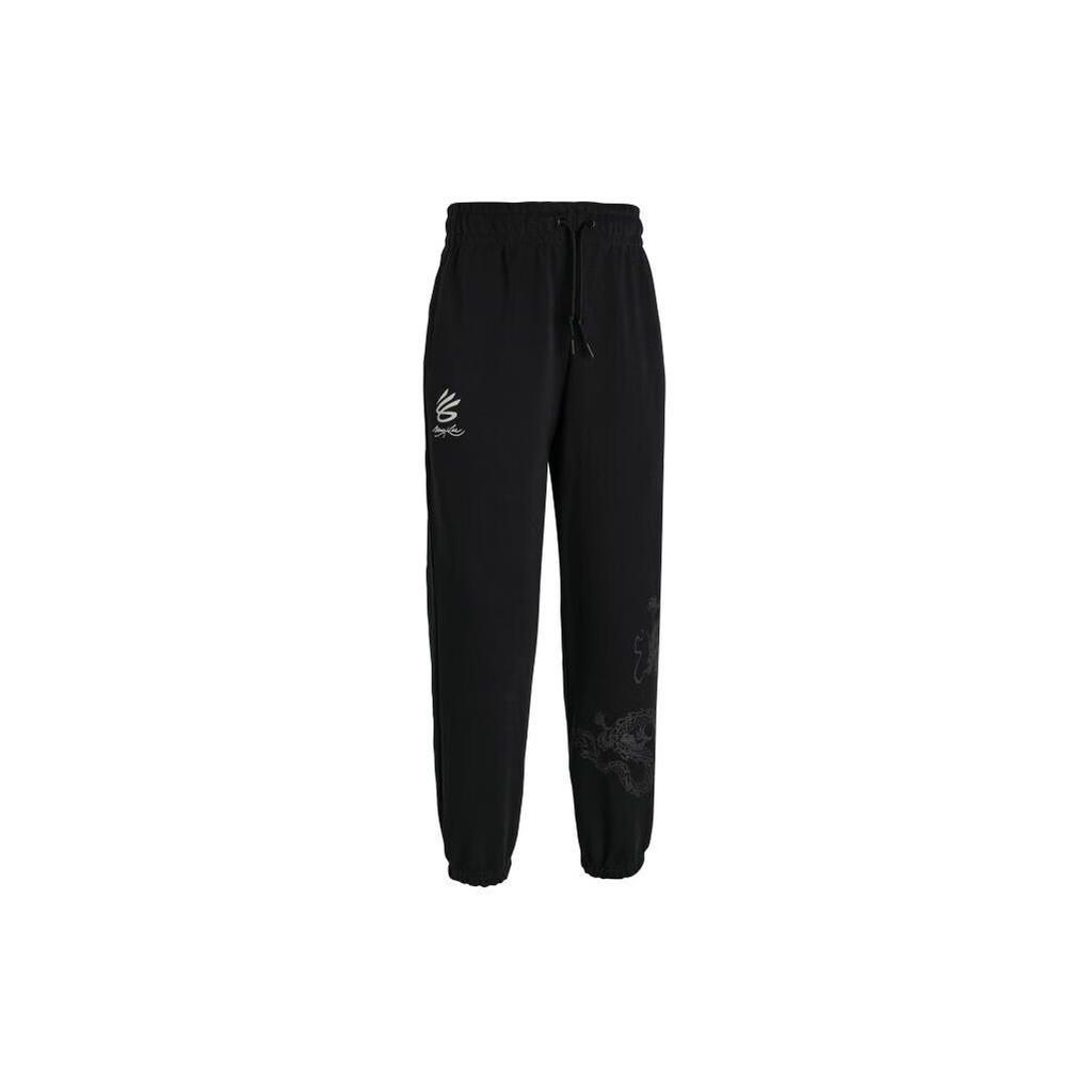 Under Armour Curry X Bruce Lee Collaboration SS24 Spring Collection Printed Logo Cuffed Long Casual Pants Women pants Black 1385301-001