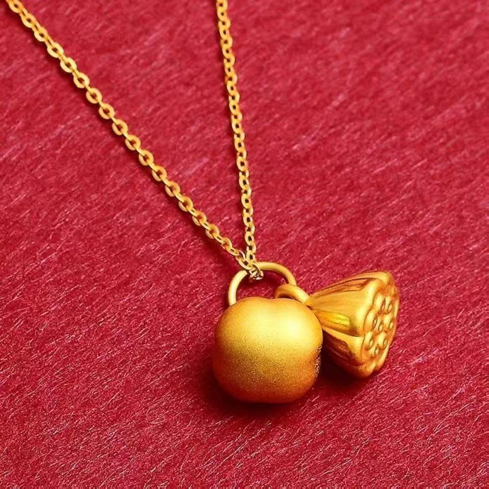 

Golden Good Luck Lotus Persimmon O-shaped Chain Necklace - Chinese Classic Clavicle Design for Women