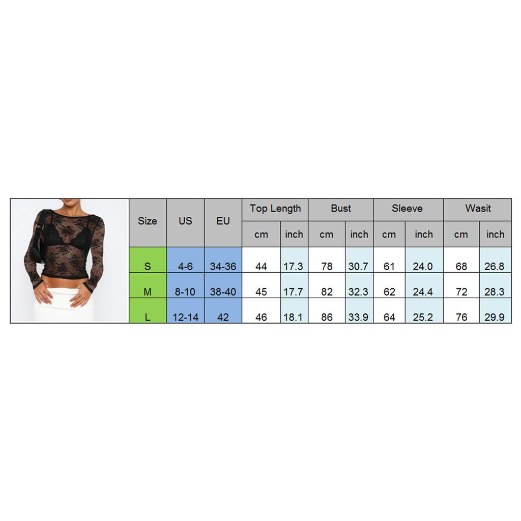 Women´s Summer Sheer Crop Tops Long Sleeve Open Back Lace Floral Slim Going Out Tops