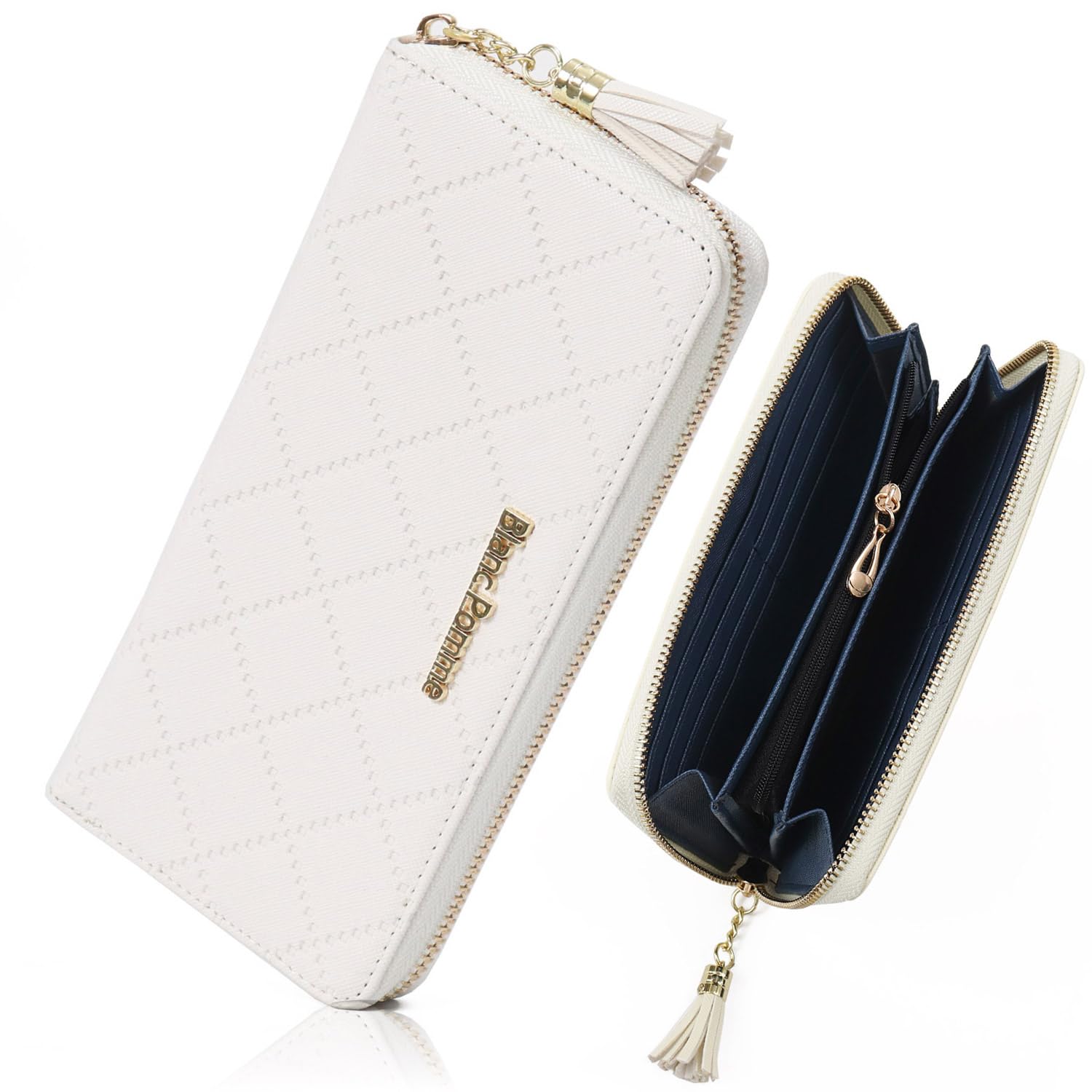 

Blanc Pomme Women s Long Wallet with Round Zipper, White, bp-1011