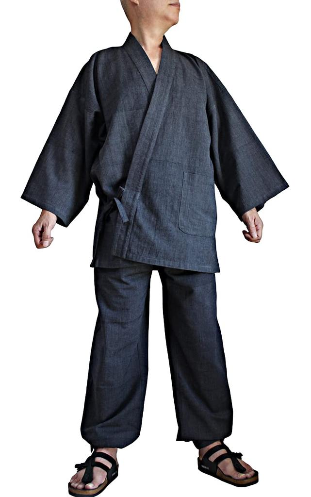 Jomton Cotton Work Clothes Ink [Sawan] Hand-woven (L, Black)