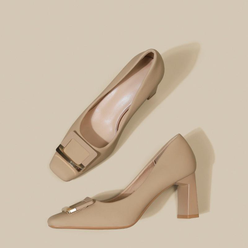 Thick heeled shoes for women 2025 new versatile square toe shallow mouth single shoes