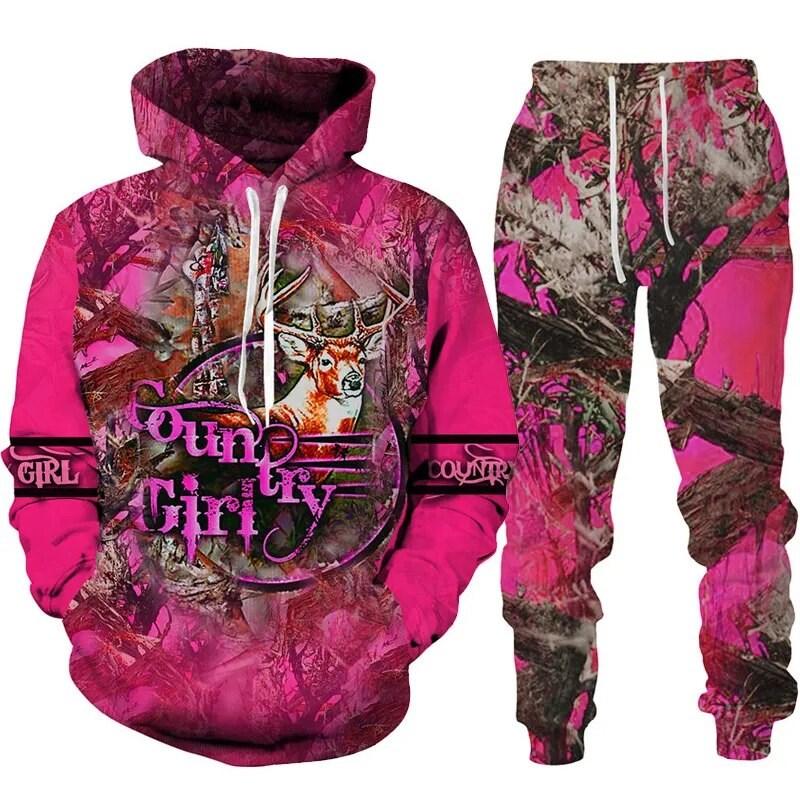 Country Men Deer Hunting Hoodies 3D Print Tracksuit Set Men's Hoodie Pants 2pcs Set Fashion Camo Streetwear Pullover Clothes