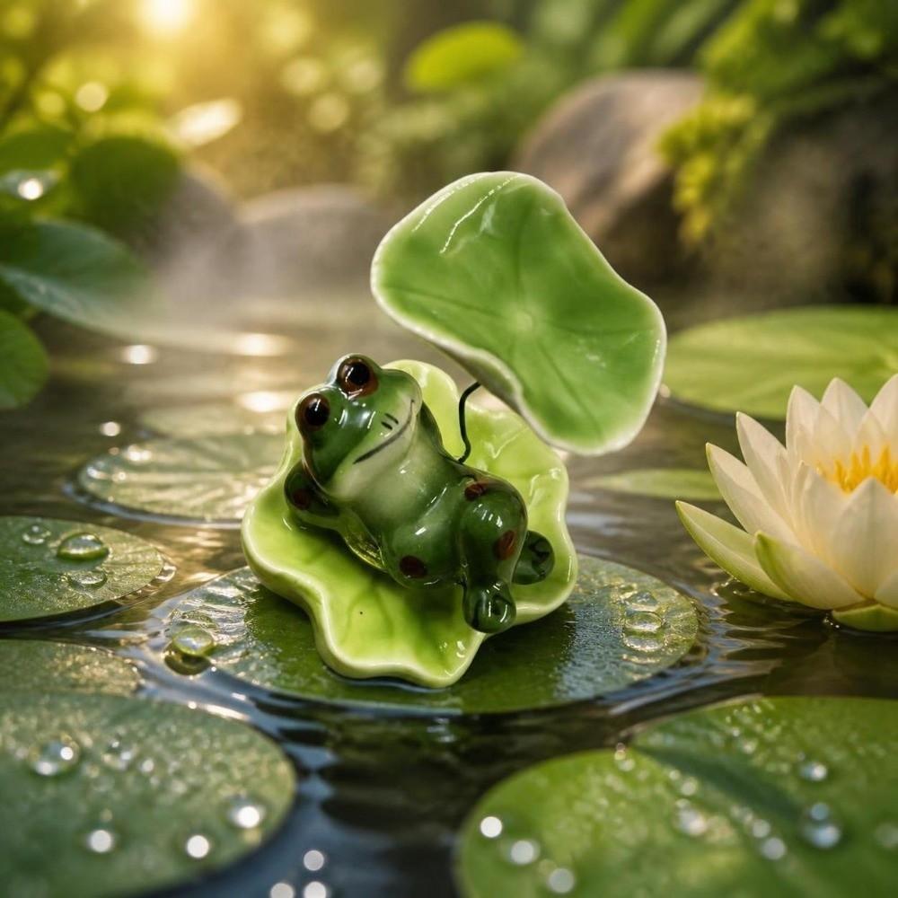 Home Ornaments Desktop Decoration Ceramic Frog Car Decor Interesting Frog Rotating Toys Tea Table