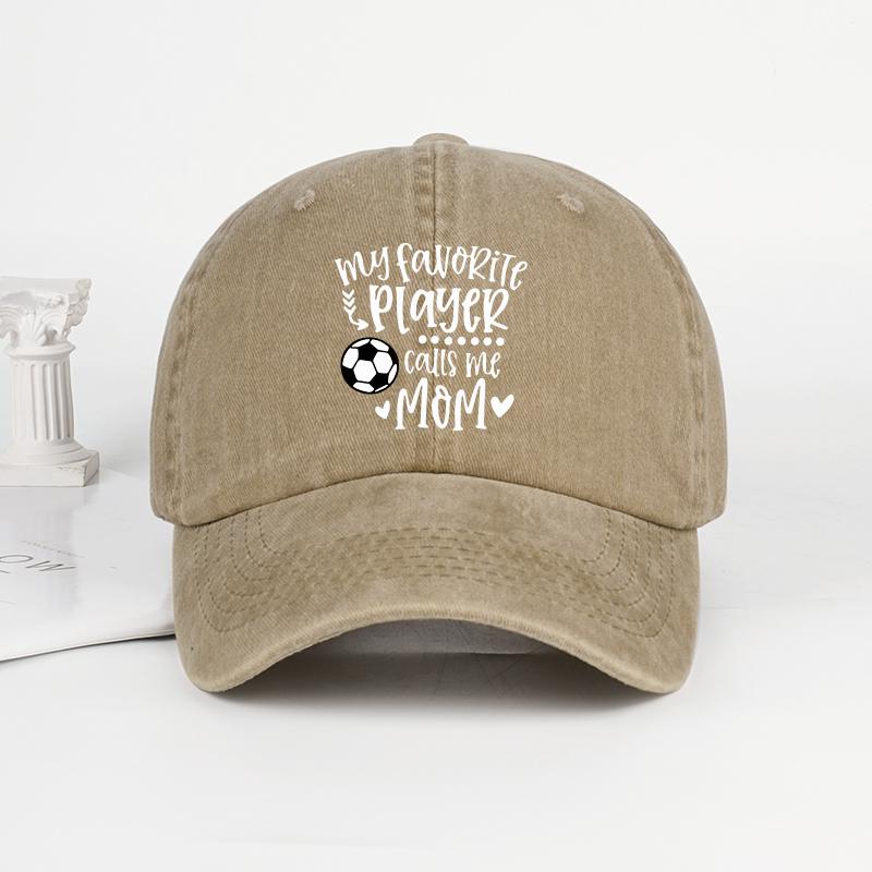 My Favorite Player Calls Me Mom Soccer Print Washed Baseball Cap Adjustable Unisex Soccer Mom Sun Hat хаки