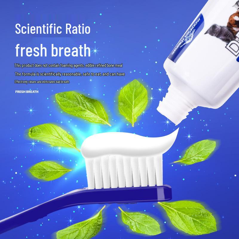 Pet Toothbrush & Edible Toothpaste Set - Cat & Dog Breath Freshener & Teeth Cleaner