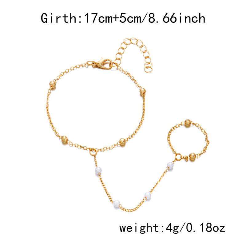 Dainty Hand Chain Bracelet Ring Handmade Imitation Pearl Beads Link Chains Connecting Bracelets Hand Jewelry for Women Gift